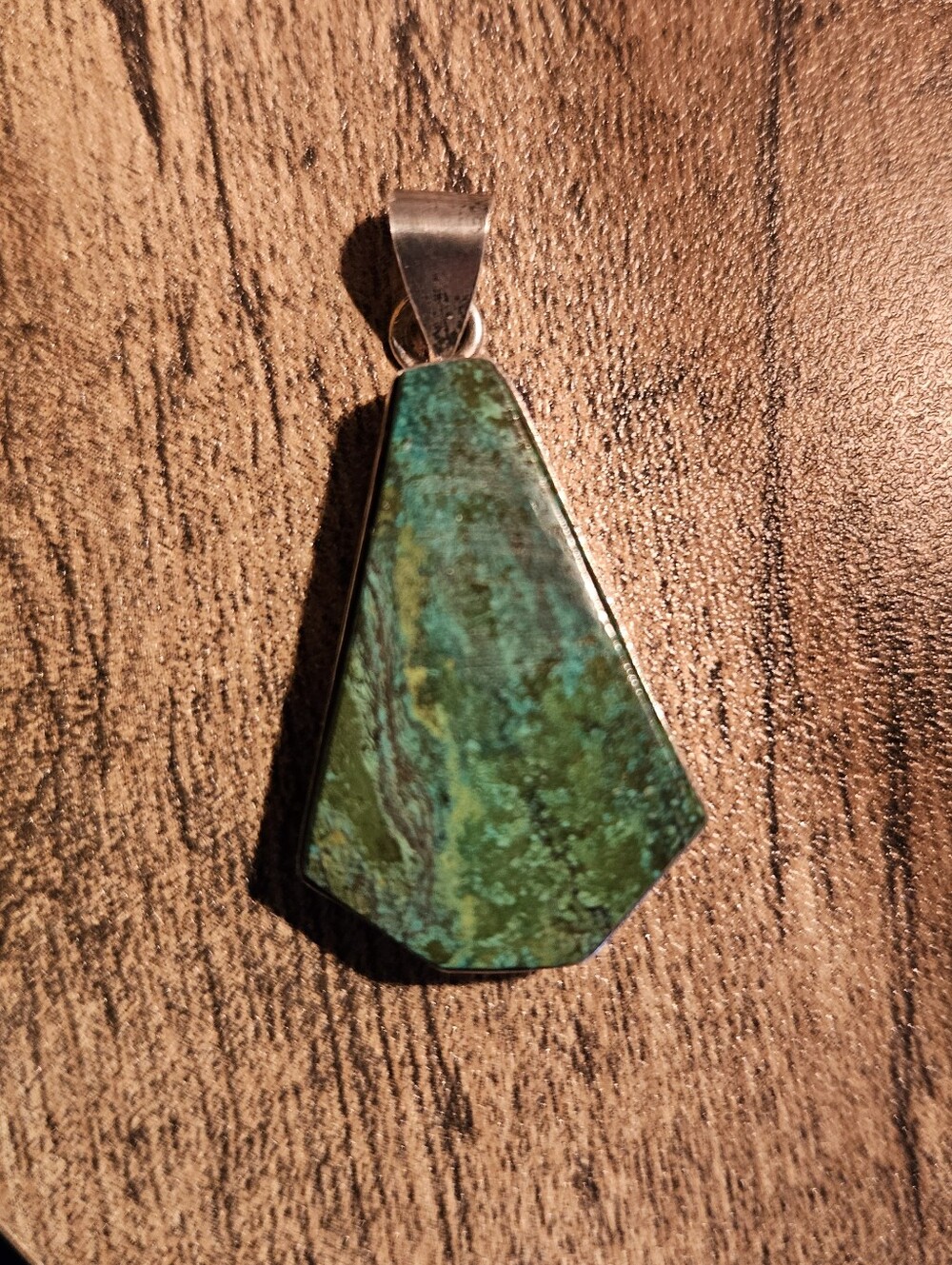 Sterling Silver Green Chrysocolla? Freeform Pendant | Modern Southwest Style